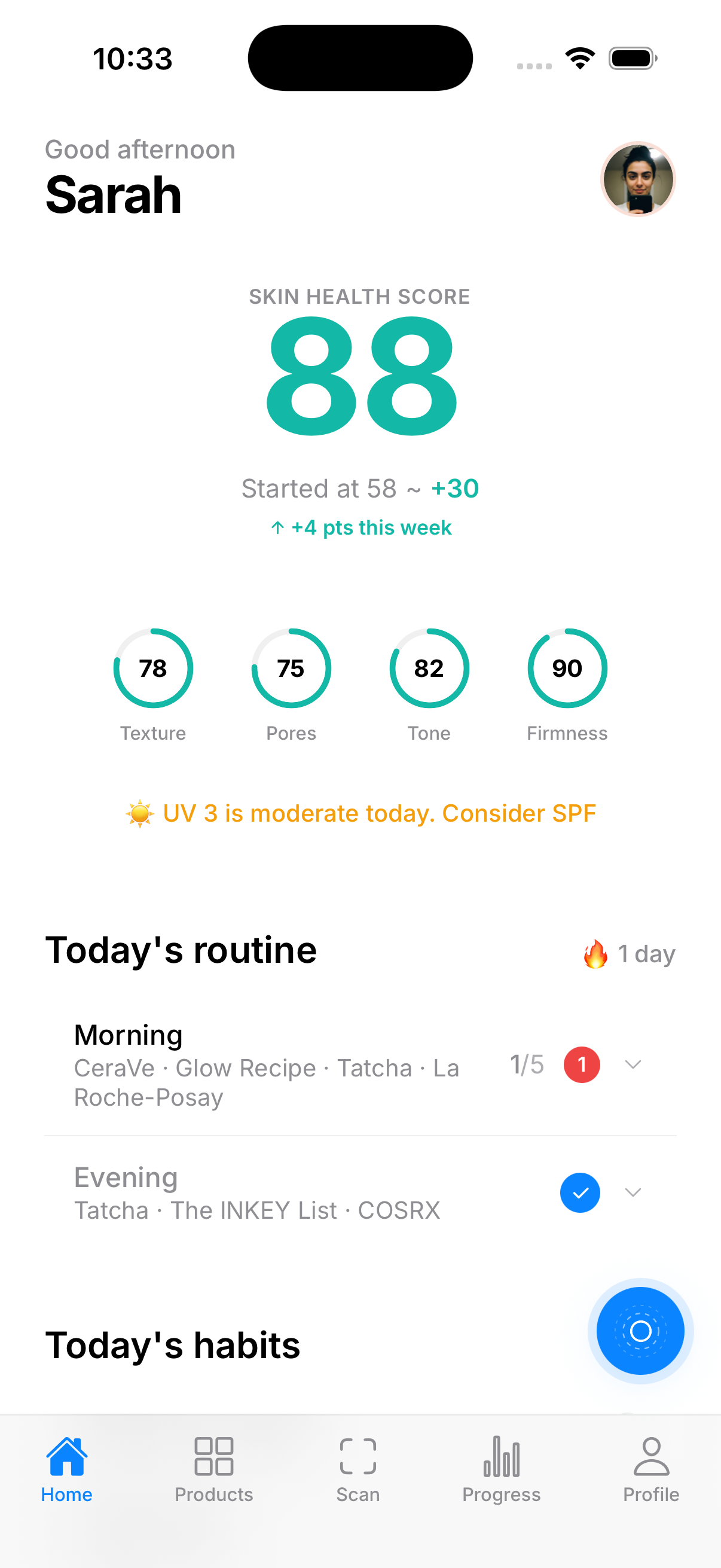 Derma AI skin score dashboard